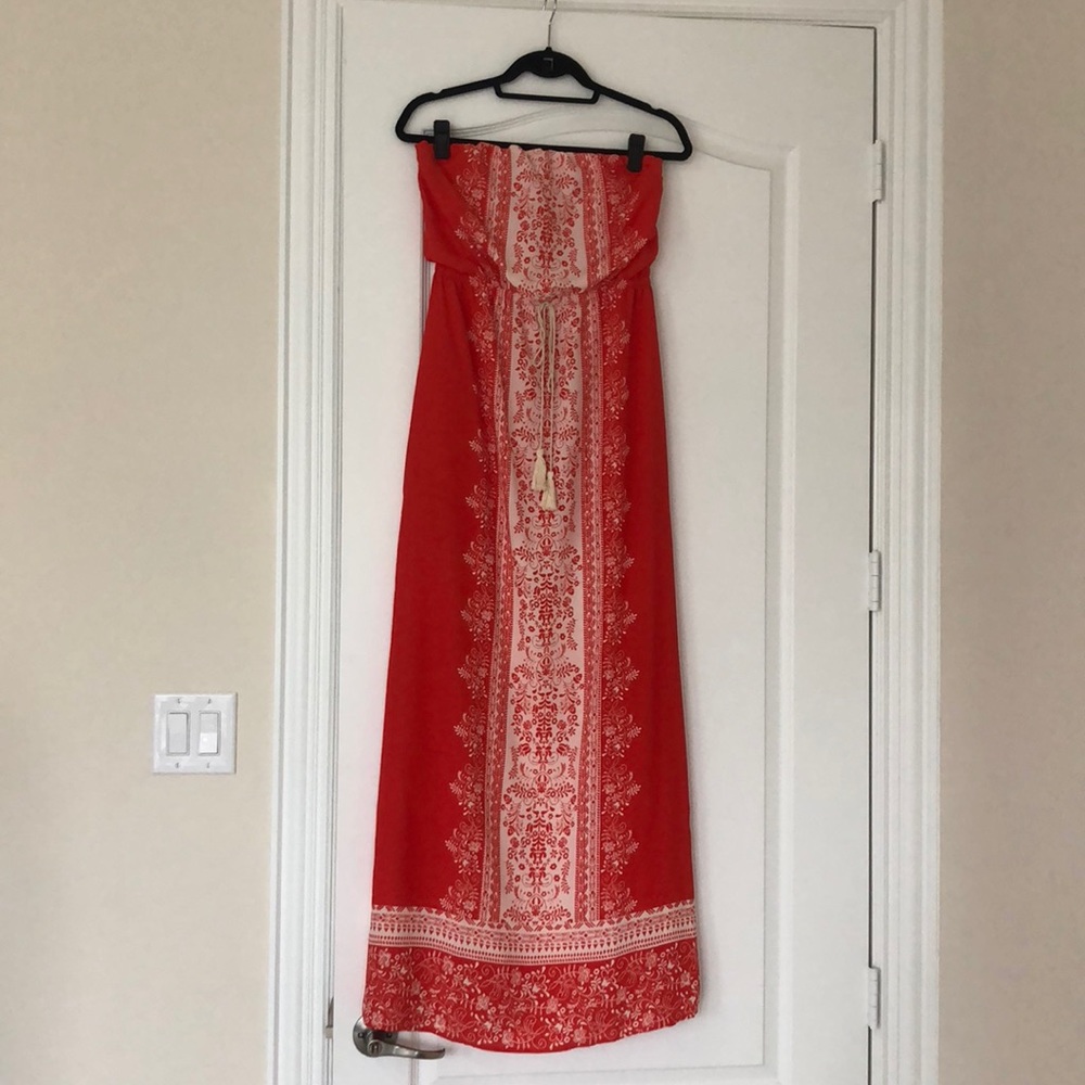 Strapless coral dress